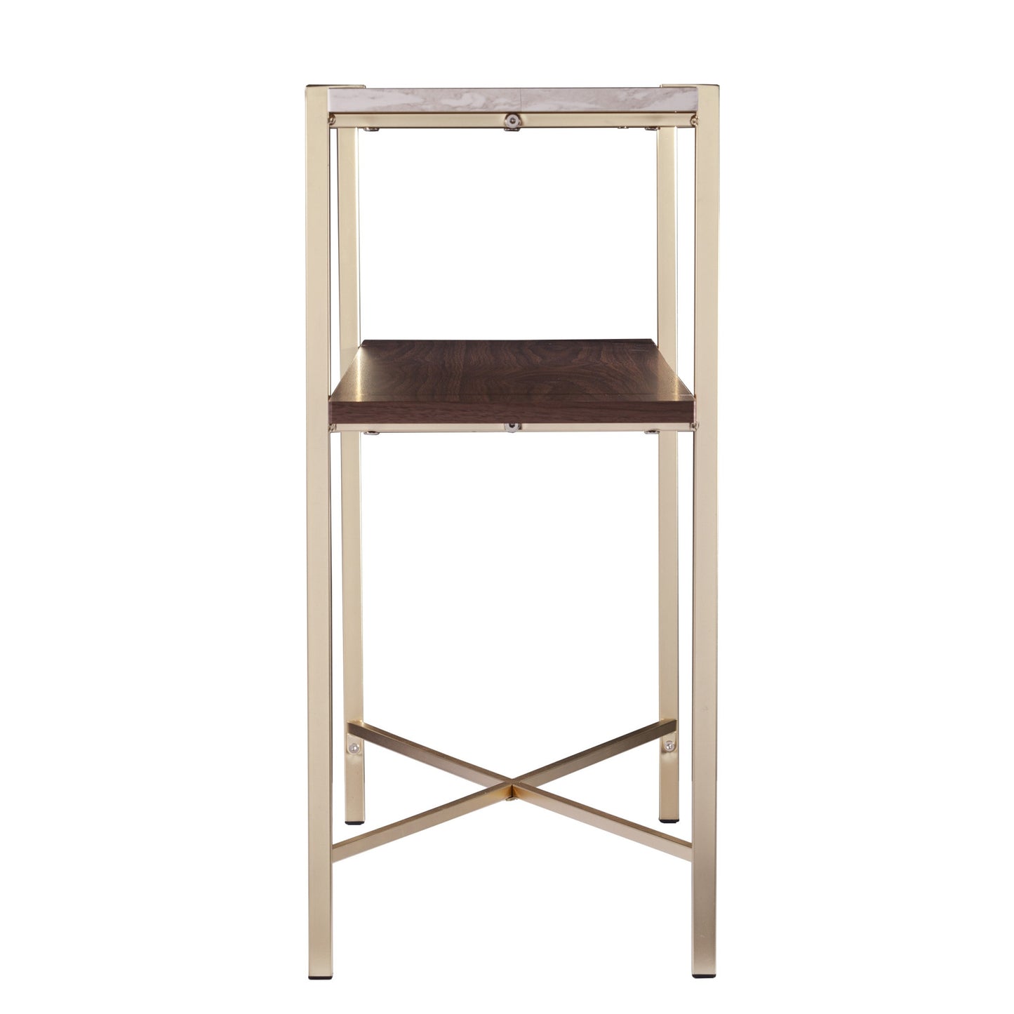 47" White Brass and Brown Faux Marble Console Table With Shelf-2