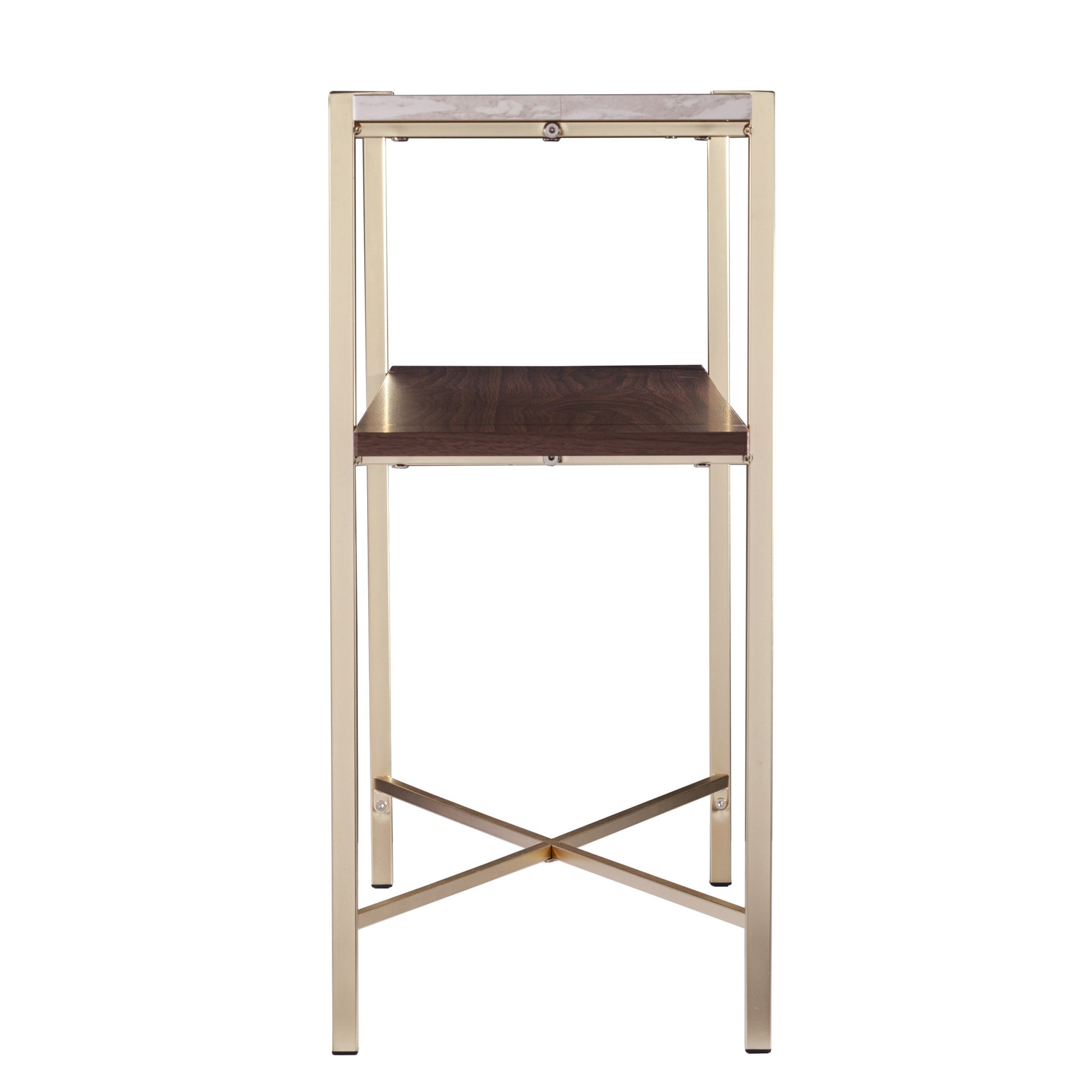 47" White Brass and Brown Faux Marble Console Table With Shelf-2