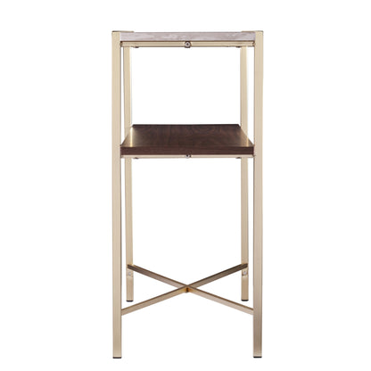 47" White Brass and Brown Faux Marble Console Table With Shelf-2