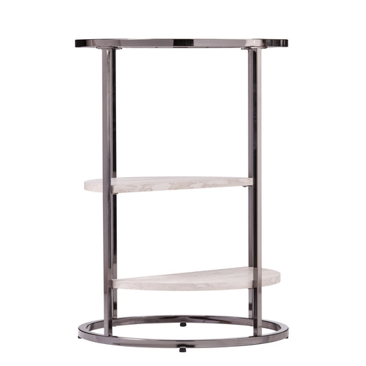 24" Black Metal Glass And Faux Marble Round End Table With Two Shelves-0