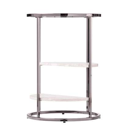 24" Black Metal Glass And Faux Marble Round End Table With Two Shelves-2