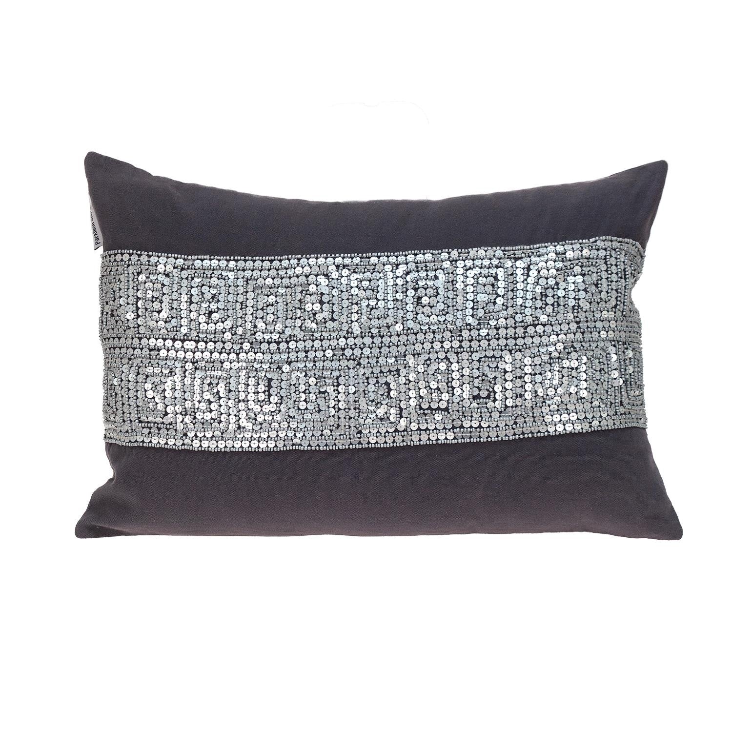Glam Gray with Silver Sequins Lumbar Throw Pillow-0