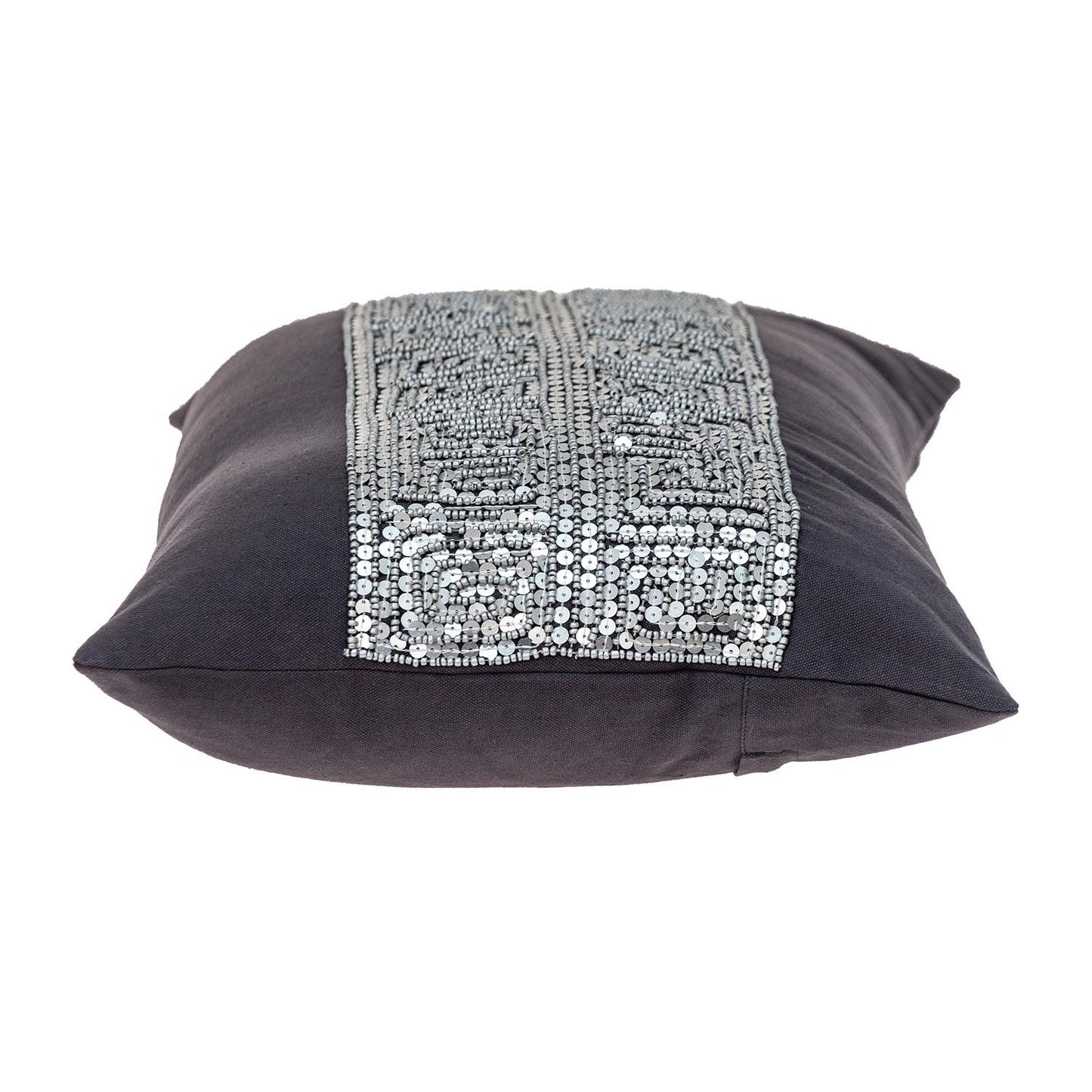 Glam Gray with Silver Sequins Lumbar Throw Pillow-3