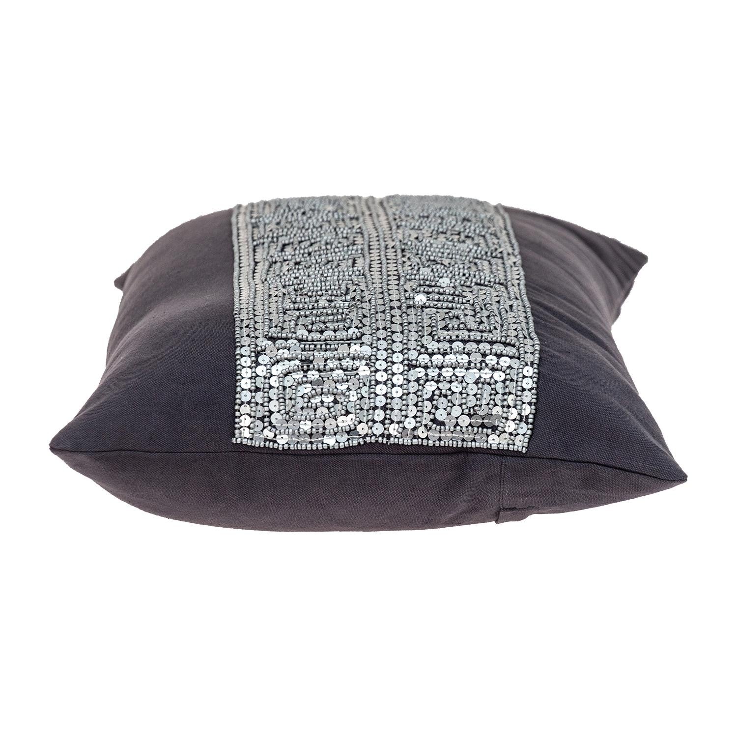 Glam Gray with Silver Sequins Lumbar Throw Pillow-3