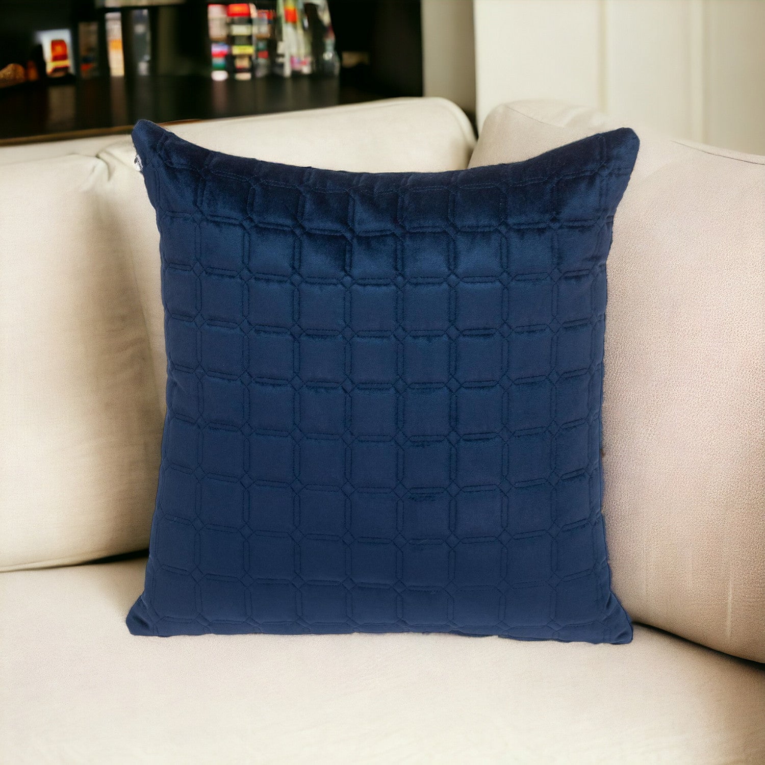 20" Navy Blue Cotton Blend Throw Pillow-0