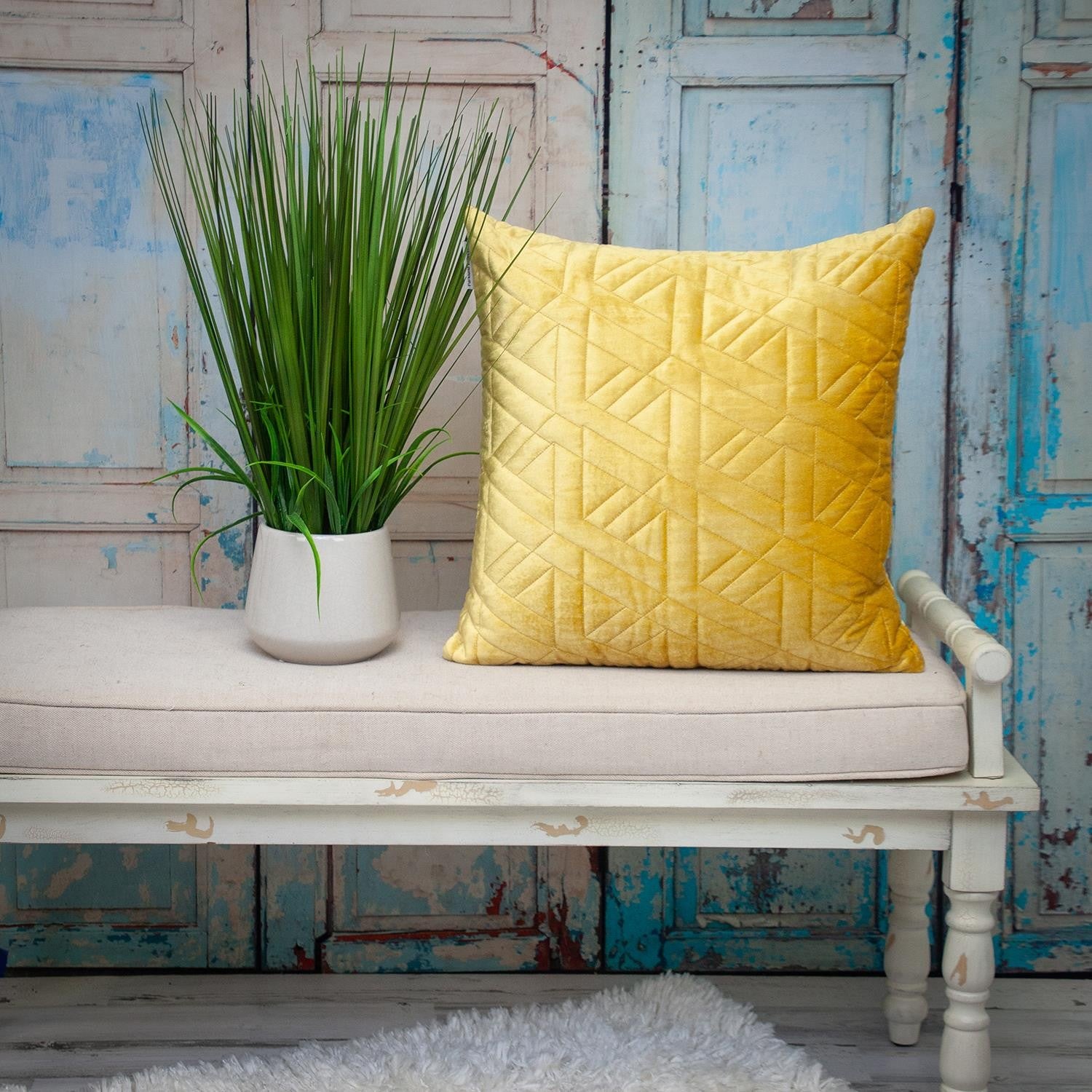 20" Yellow Cotton Blend Throw Pillow-5