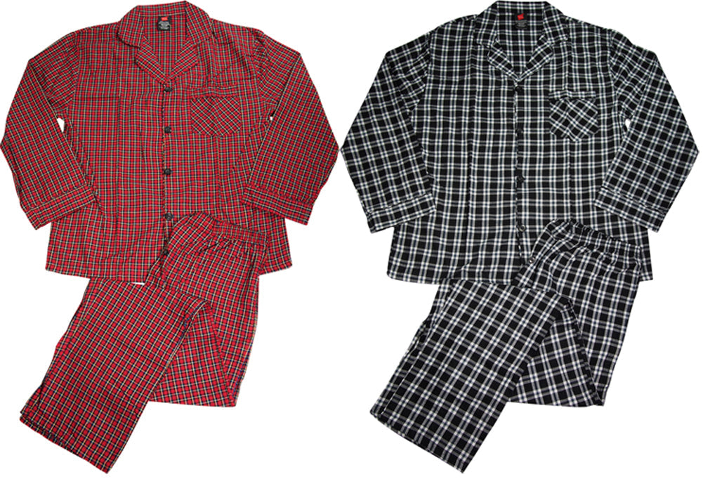 Hanes Men's Woven Cotton Blend Long Sleeve Plaid Sleepwear Pajama Set, 40290-0