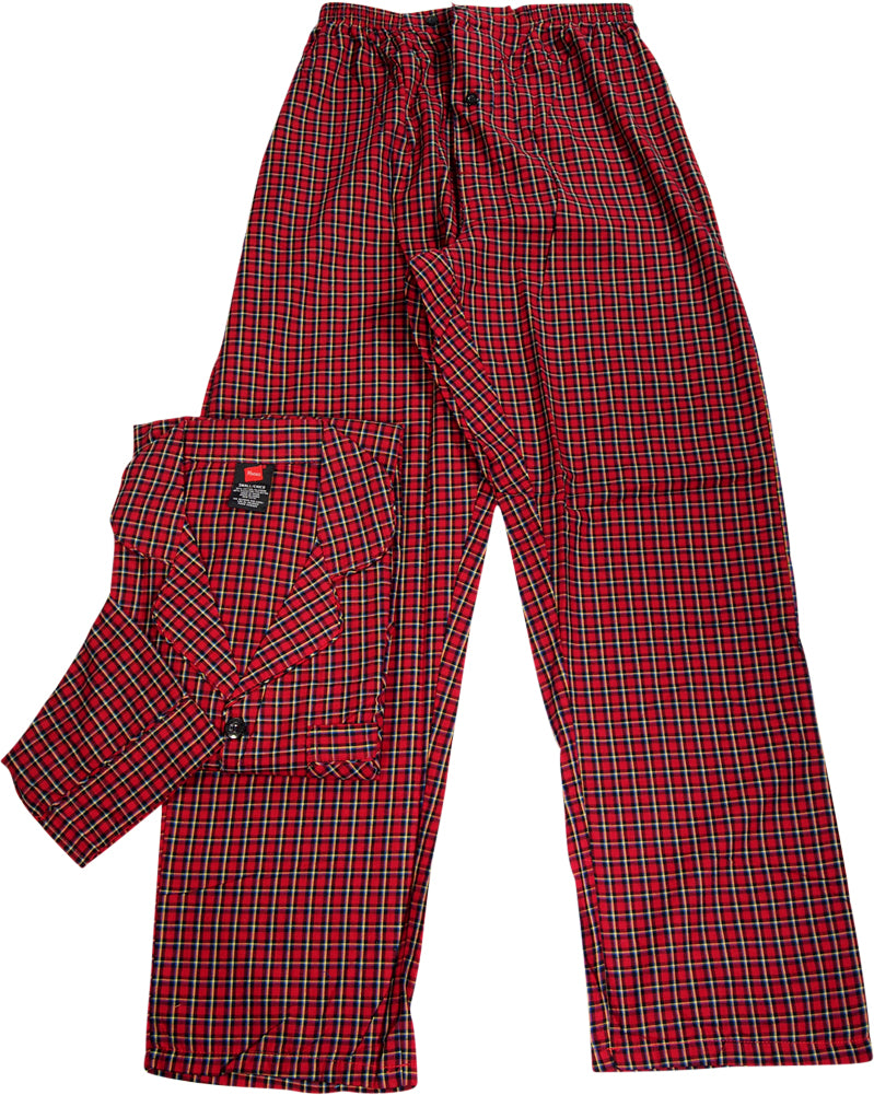 Hanes Men's Woven Cotton Blend Long Sleeve Plaid Sleepwear Pajama Set, 40290-2