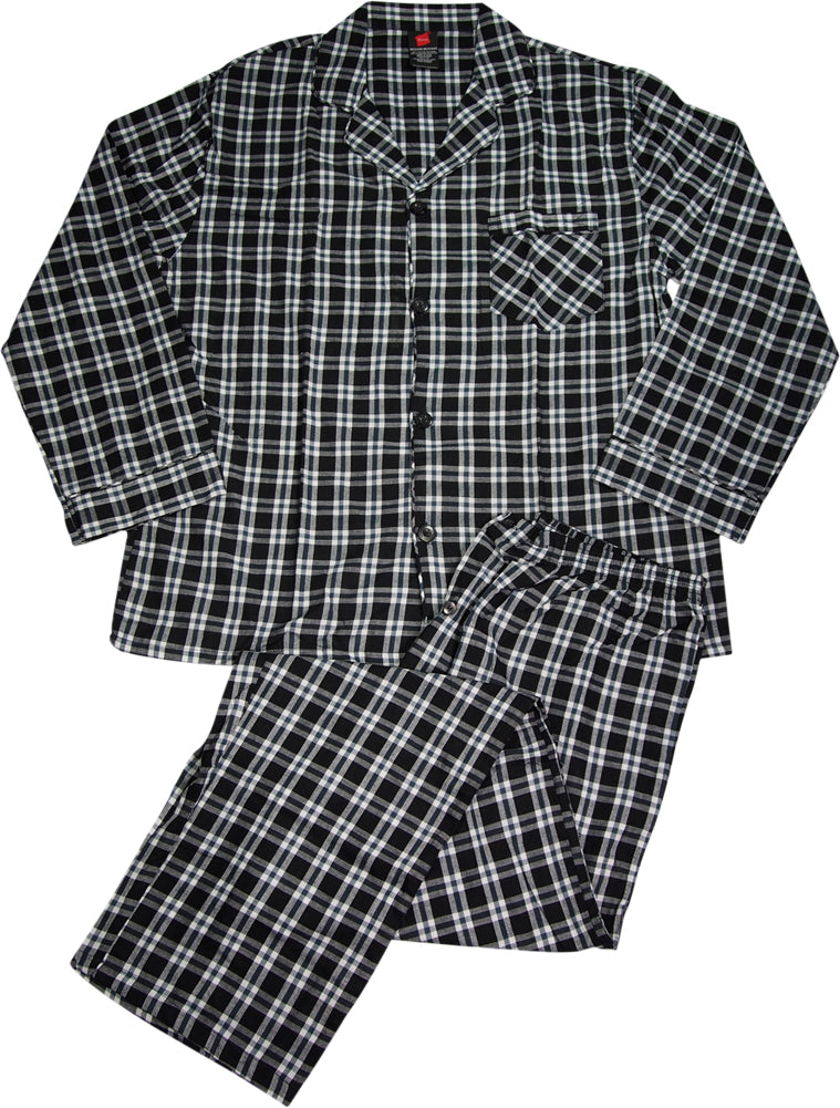 Hanes Men's Woven Cotton Blend Long Sleeve Plaid Sleepwear Pajama Set, 40290-3