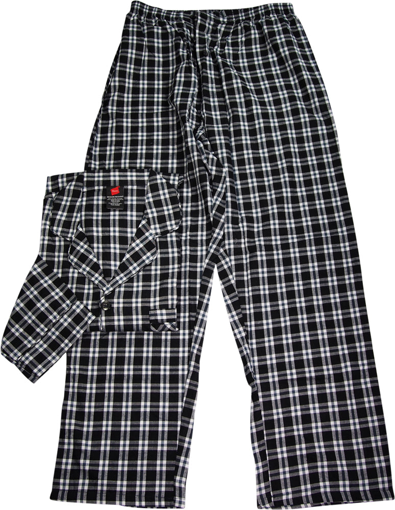 Hanes Men's Woven Cotton Blend Long Sleeve Plaid Sleepwear Pajama Set, 40290-4