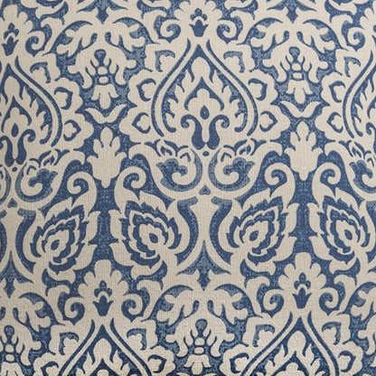22" Blue And Natural Damask Cotton Throw Pillow-2