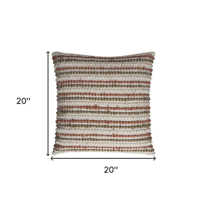 Brown Beige Nubby Texture Bands Throw Pillow-2