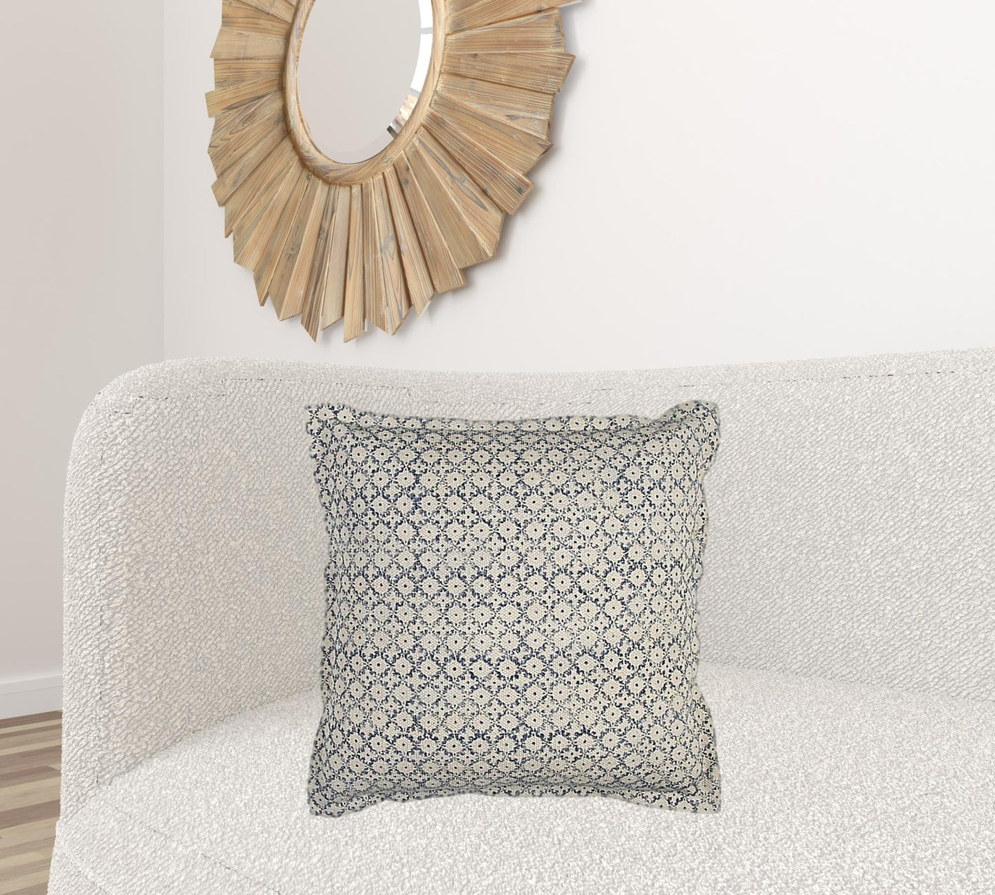 Blue Beige Distressed Block Throw Pillow-1