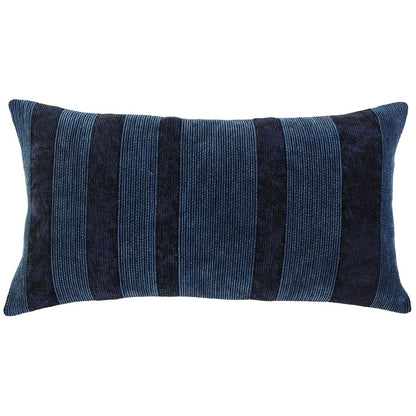 14" X 26" Navy Blue Lumbar Striped Cotton Throw Pillow-2