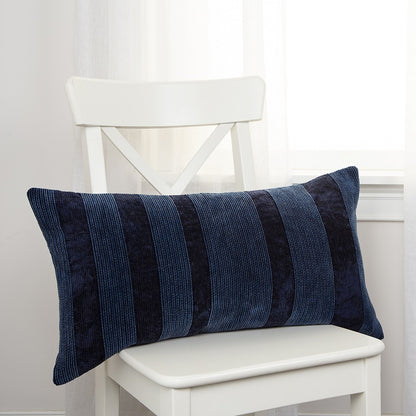 14" X 26" Navy Blue Lumbar Striped Cotton Throw Pillow-4