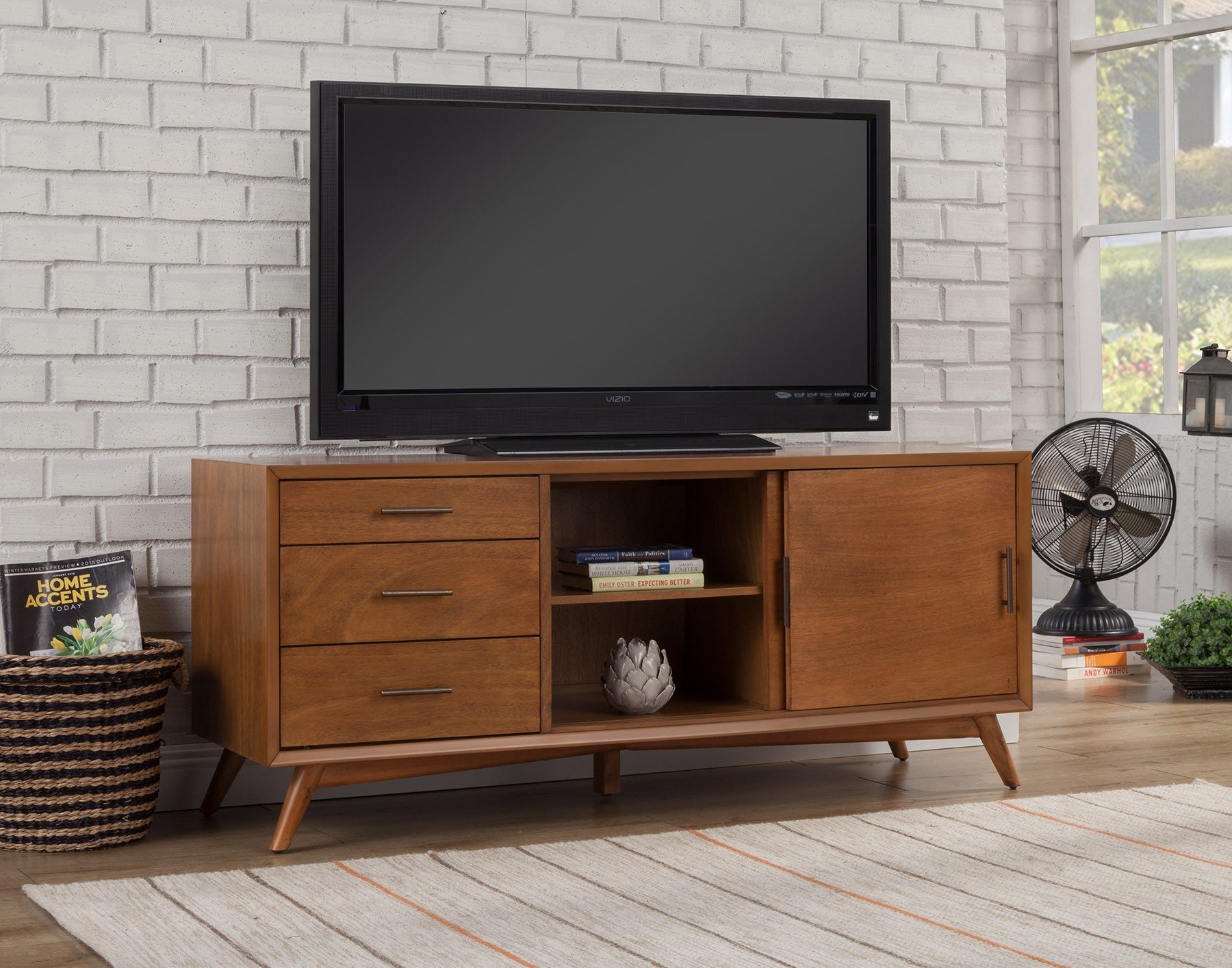 64" Brown TV Stand with Drawers and Sliding Door-7