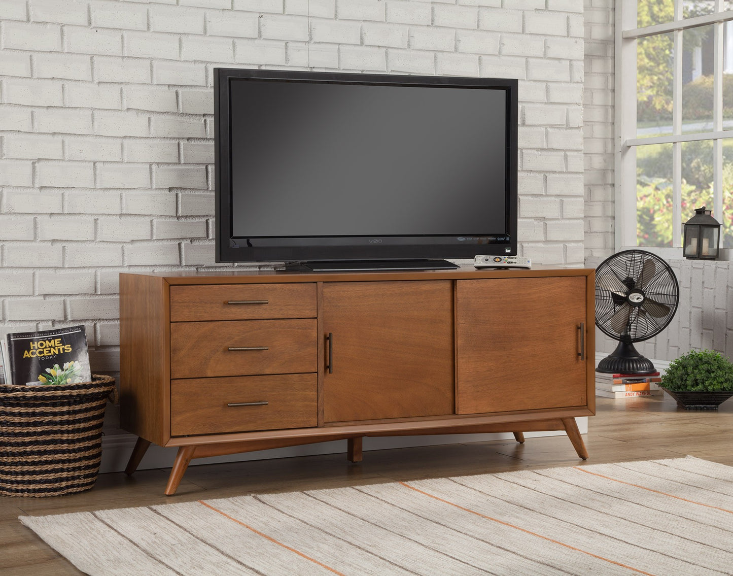 64" Brown TV Stand with Drawers and Sliding Door-8
