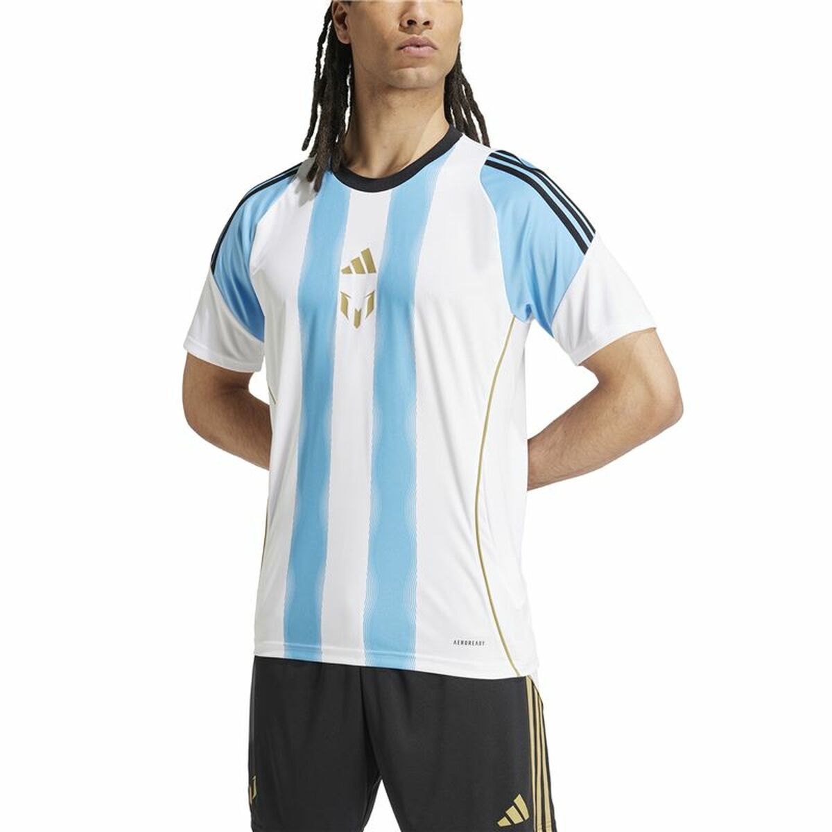Football T-Shirt Adidas Messi Training Jersey White Blue-7