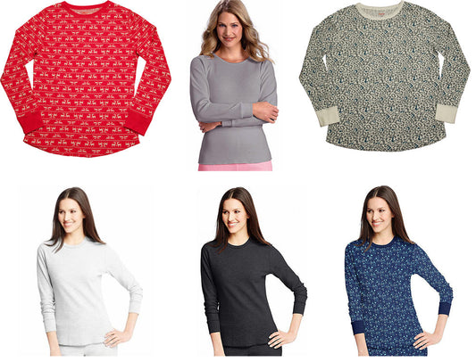 Hanes Women's X-Temp Thermal Underwear - Solids and Printed Long Sleeve Crew Top-0