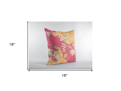 18" Orange Red Garden Zippered Suede Throw Pillow-5