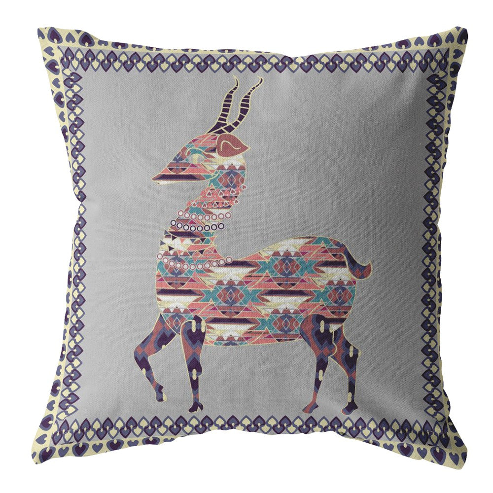 18" Purple Cream Boho Deer Zippered Suede Throw Pillow-2