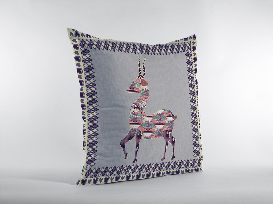 18" Purple Cream Boho Deer Zippered Suede Throw Pillow-0