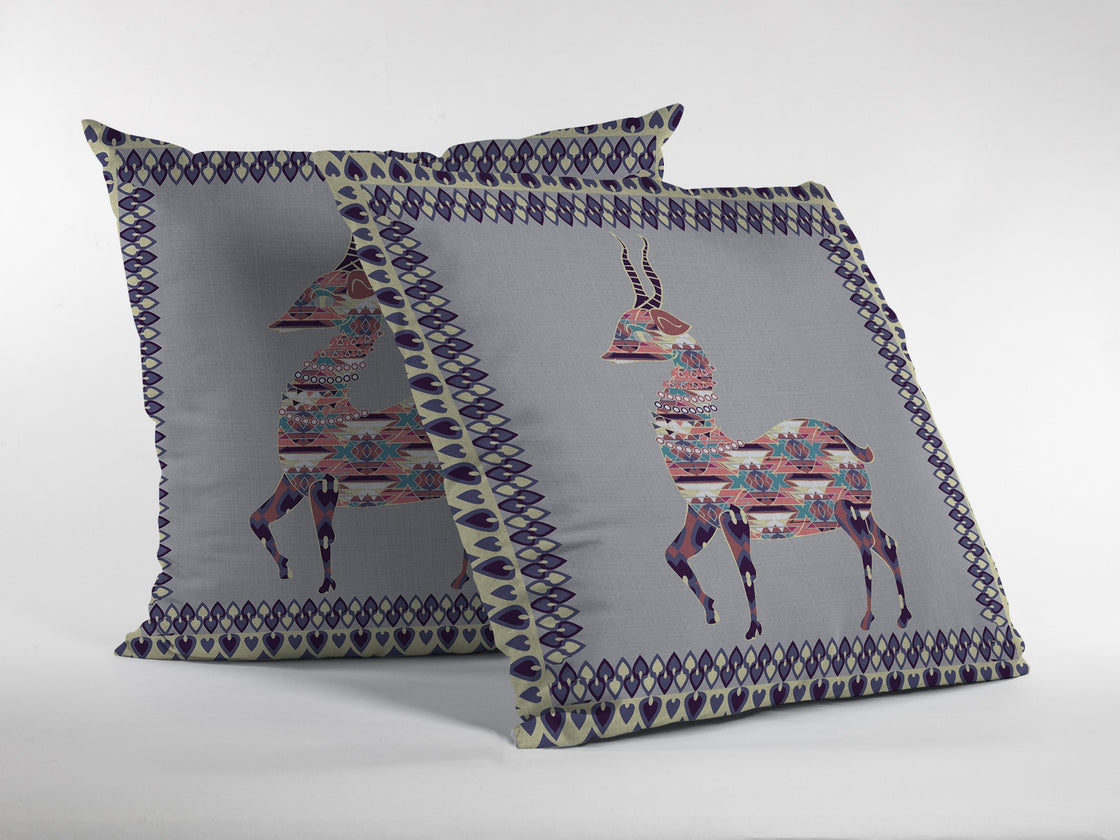 18" Purple Cream Boho Deer Zippered Suede Throw Pillow-3