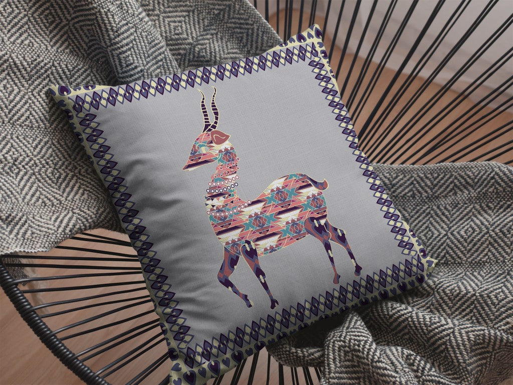 18" Purple Cream Boho Deer Zippered Suede Throw Pillow-4