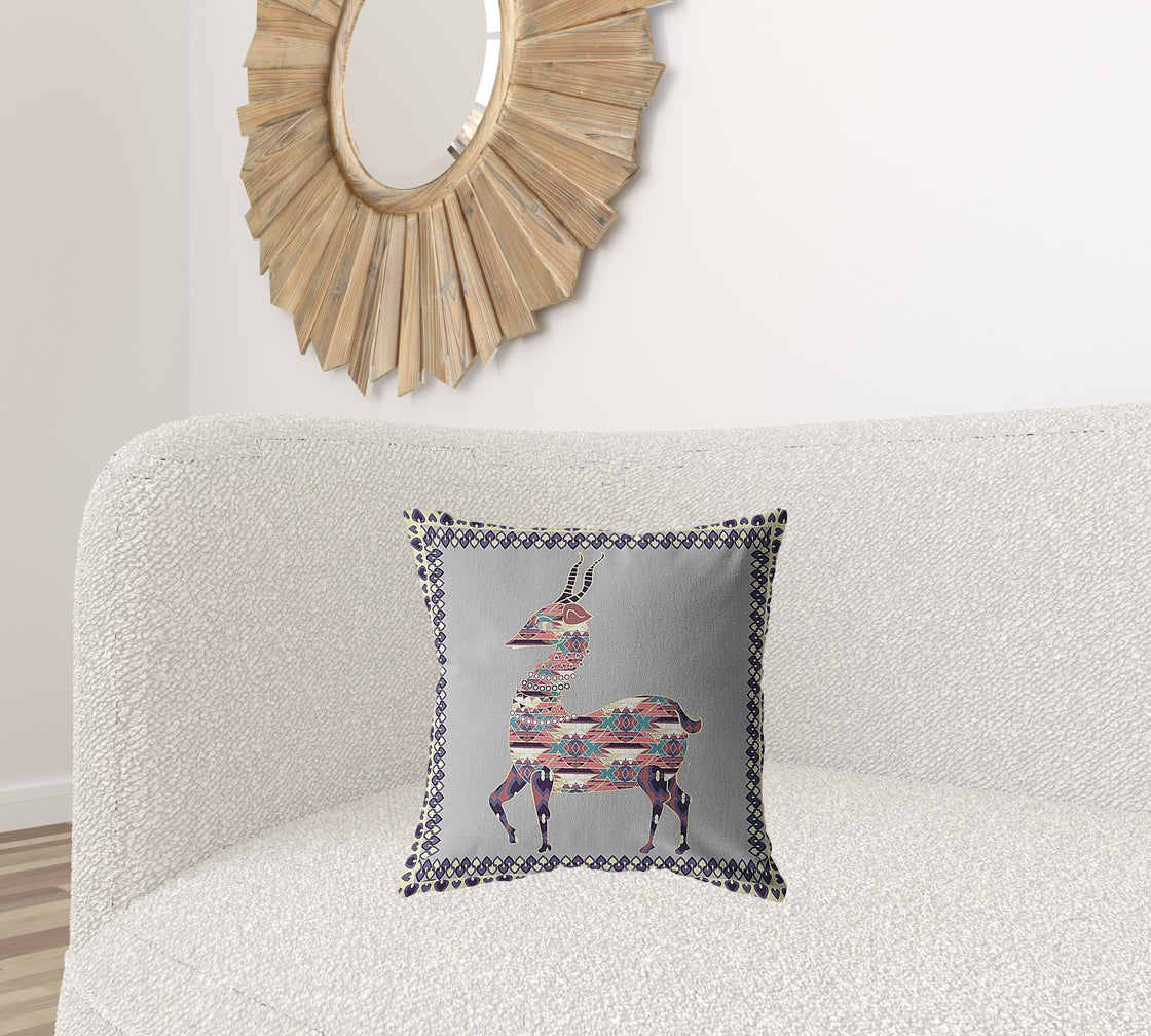 18" Purple Cream Boho Deer Zippered Suede Throw Pillow-1