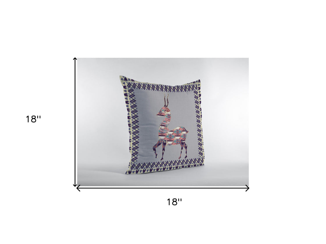 18" Purple Cream Boho Deer Zippered Suede Throw Pillow-5
