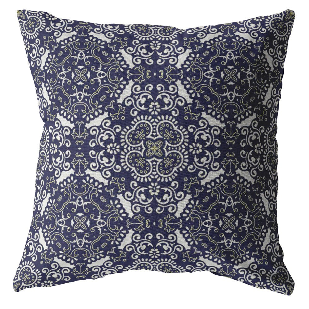 18" Navy Boho Pattern Zippered Suede Throw Pillow-2
