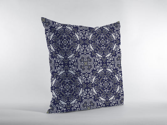 18" Navy Boho Pattern Zippered Suede Throw Pillow-0