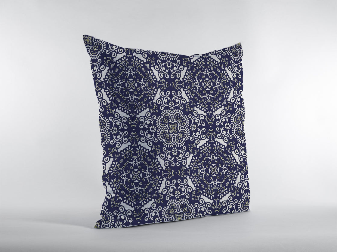 18" Navy Boho Pattern Zippered Suede Throw Pillow-0
