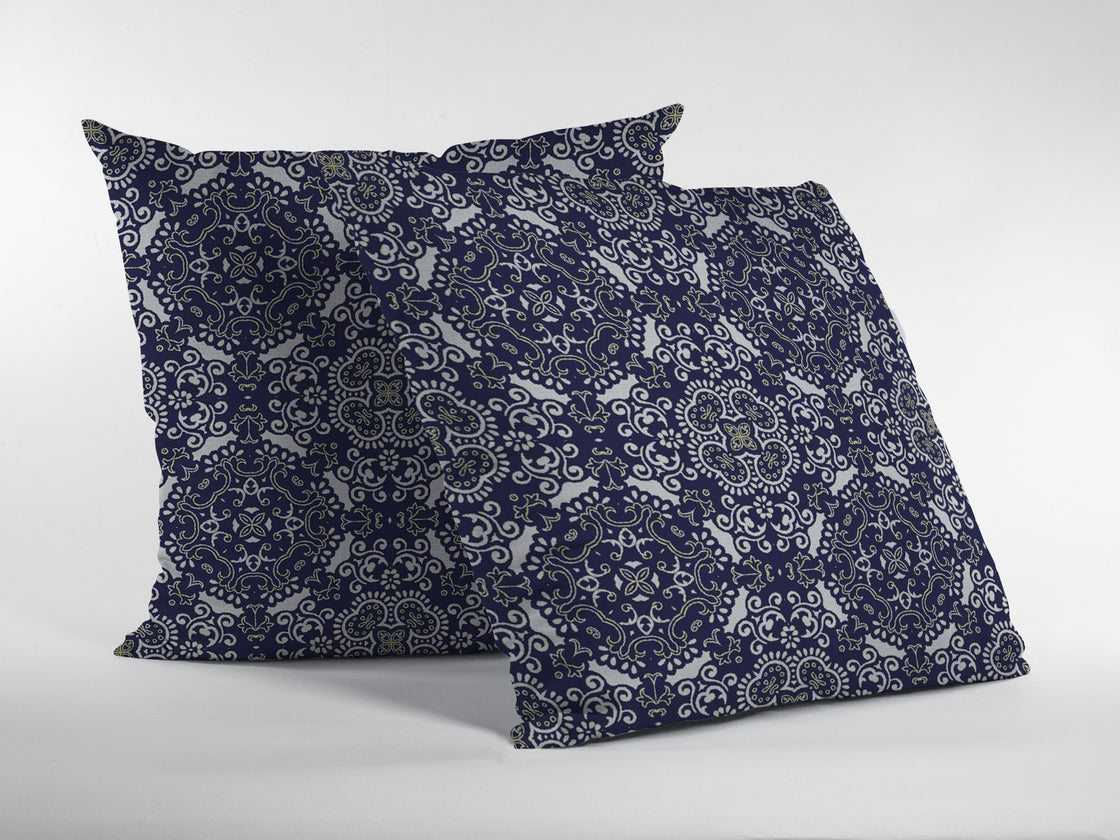 18" Navy Boho Pattern Zippered Suede Throw Pillow-3