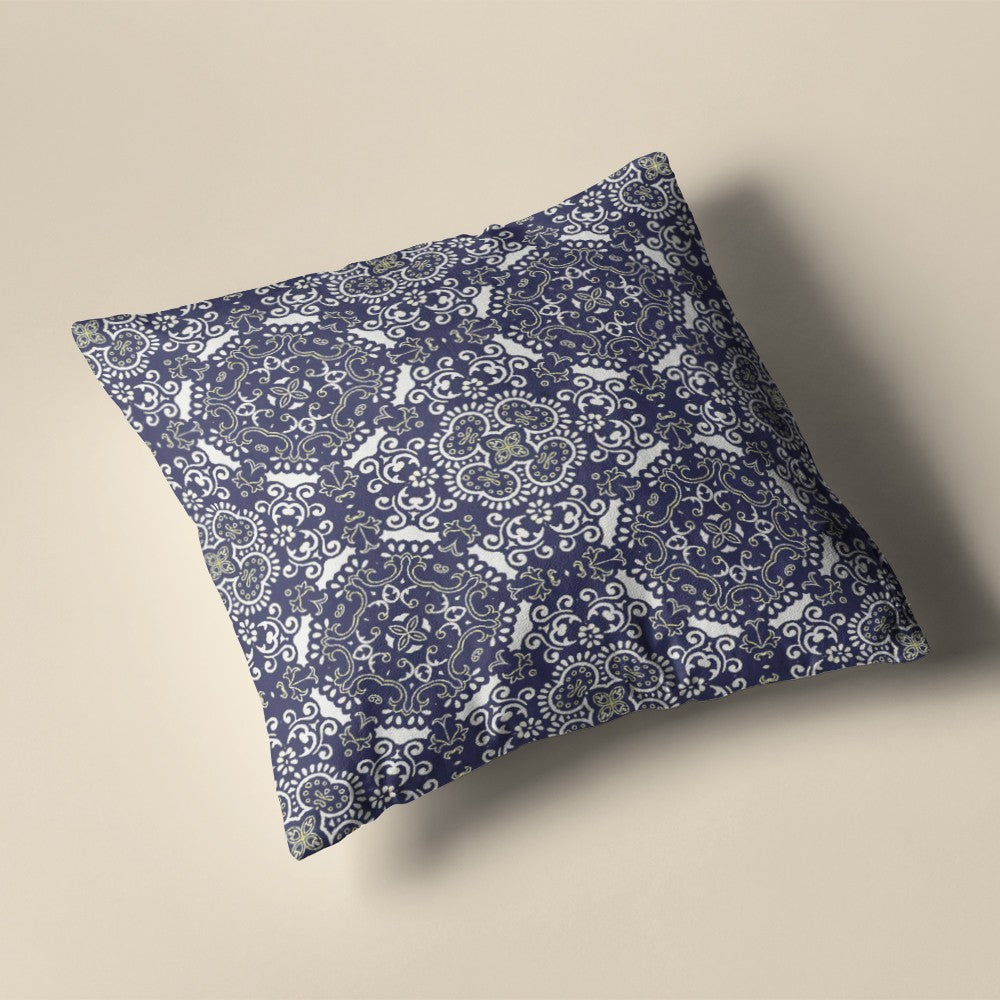 18" Navy Boho Pattern Zippered Suede Throw Pillow-4