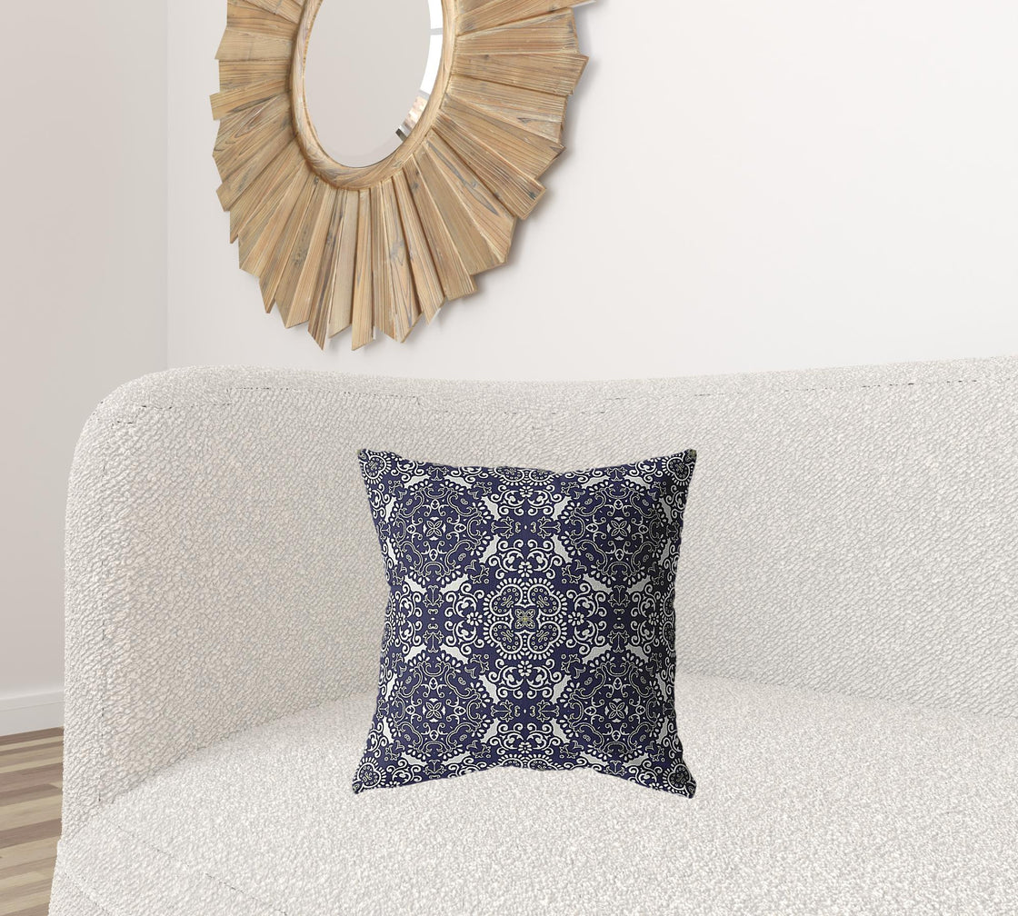 18" Navy Boho Pattern Zippered Suede Throw Pillow-1