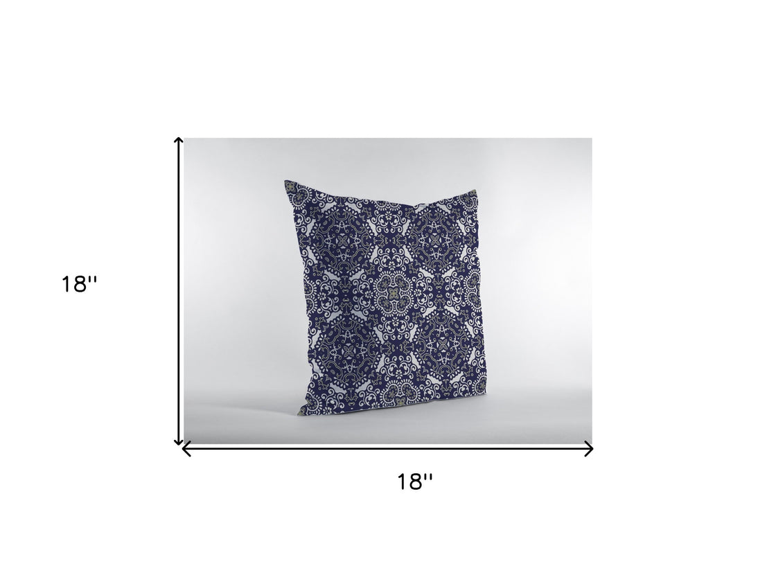 18" Navy Boho Pattern Zippered Suede Throw Pillow-5