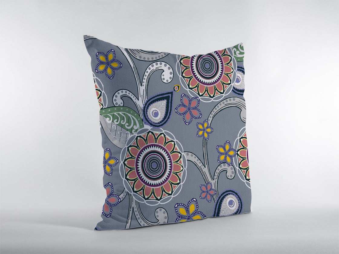 16” Gray Pink Floral Suede Zippered Throw Pillow-1