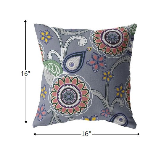 16” Gray Pink Floral Suede Zippered Throw Pillow-5
