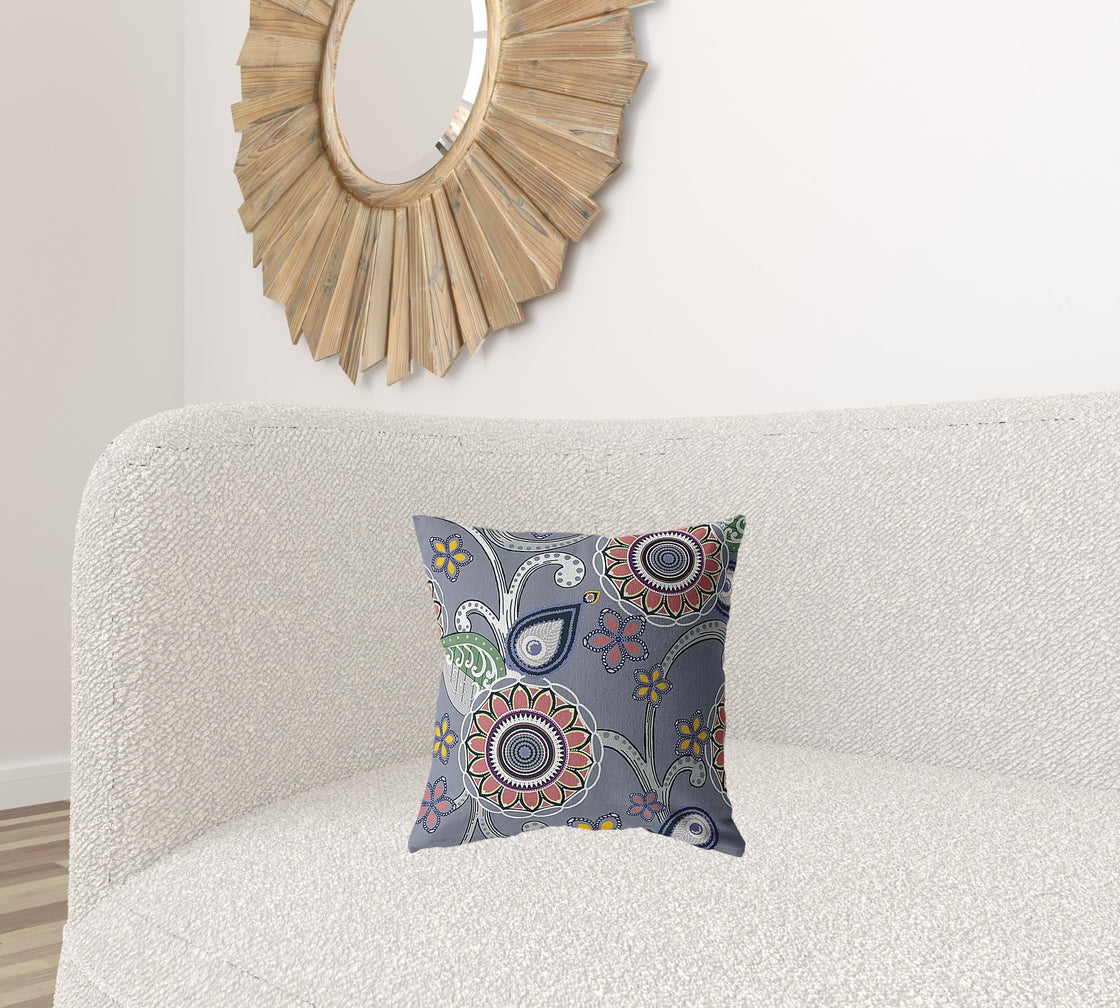 16” Gray Pink Floral Suede Zippered Throw Pillow-2