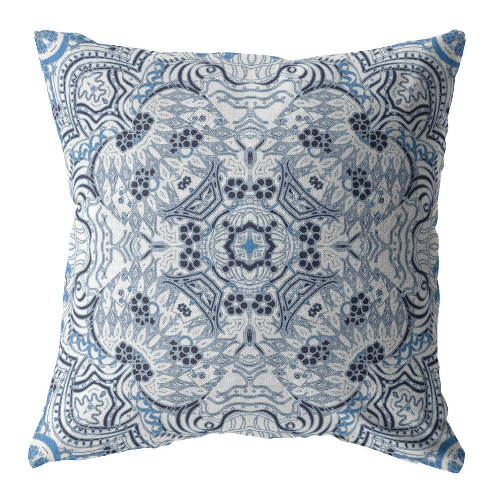 16” Light Blue Boho Ornate Zippered Suede Throw Pillow-0