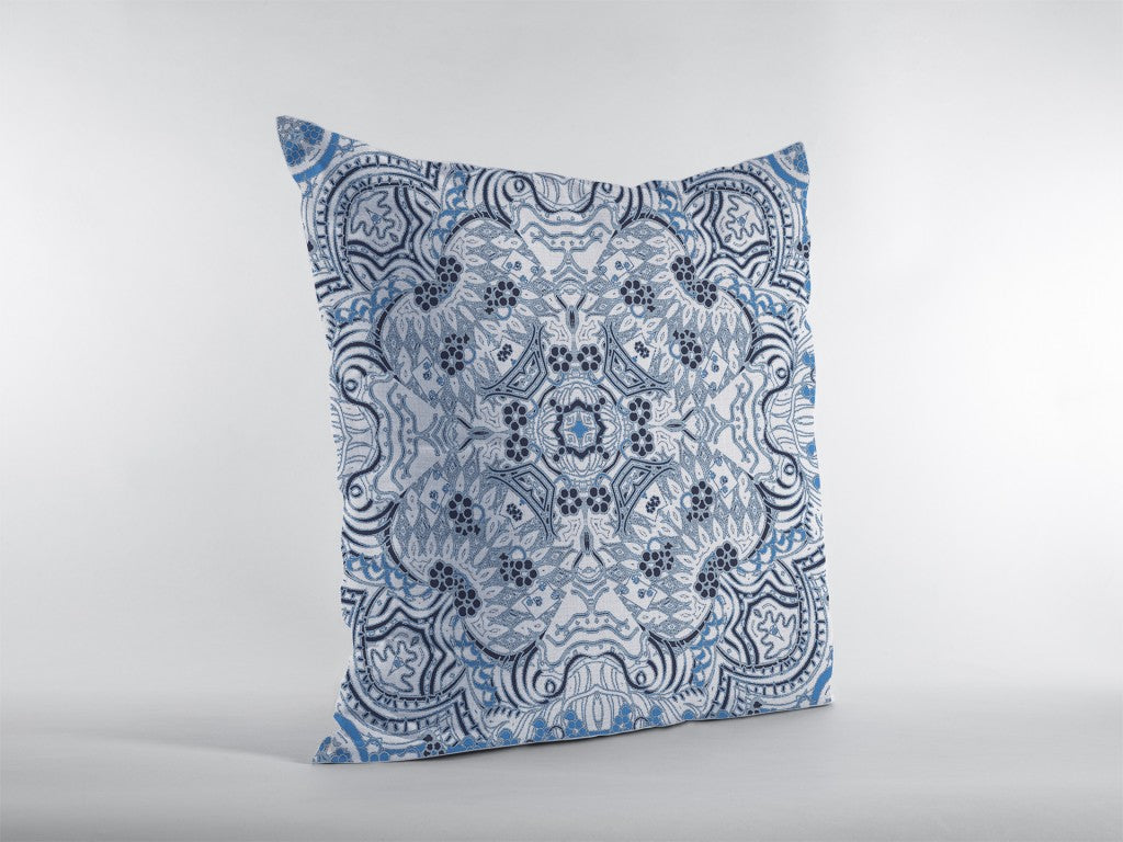 16” Light Blue Boho Ornate Zippered Suede Throw Pillow-2