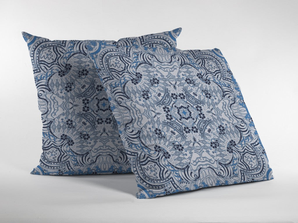 16” Light Blue Boho Ornate Zippered Suede Throw Pillow-3