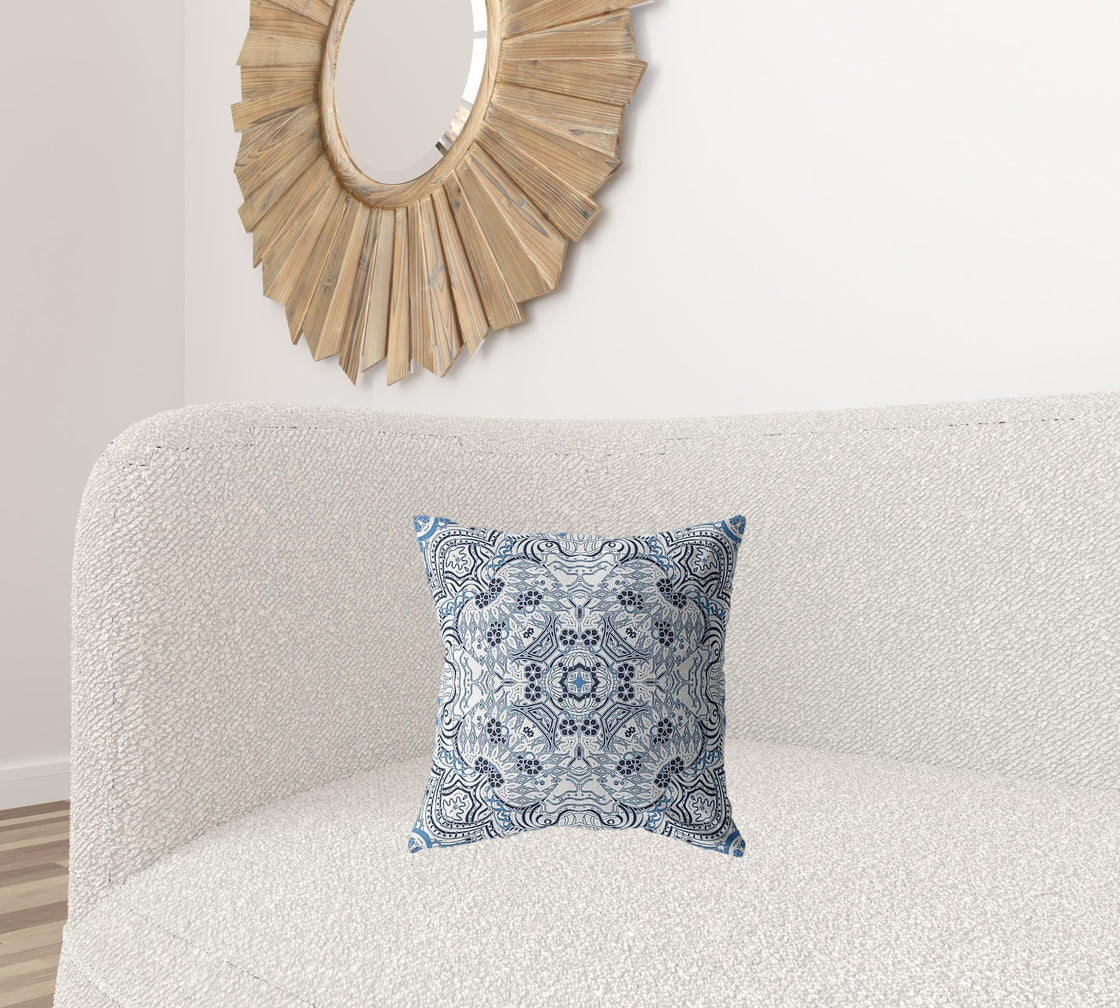 16” Light Blue Boho Ornate Zippered Suede Throw Pillow-1