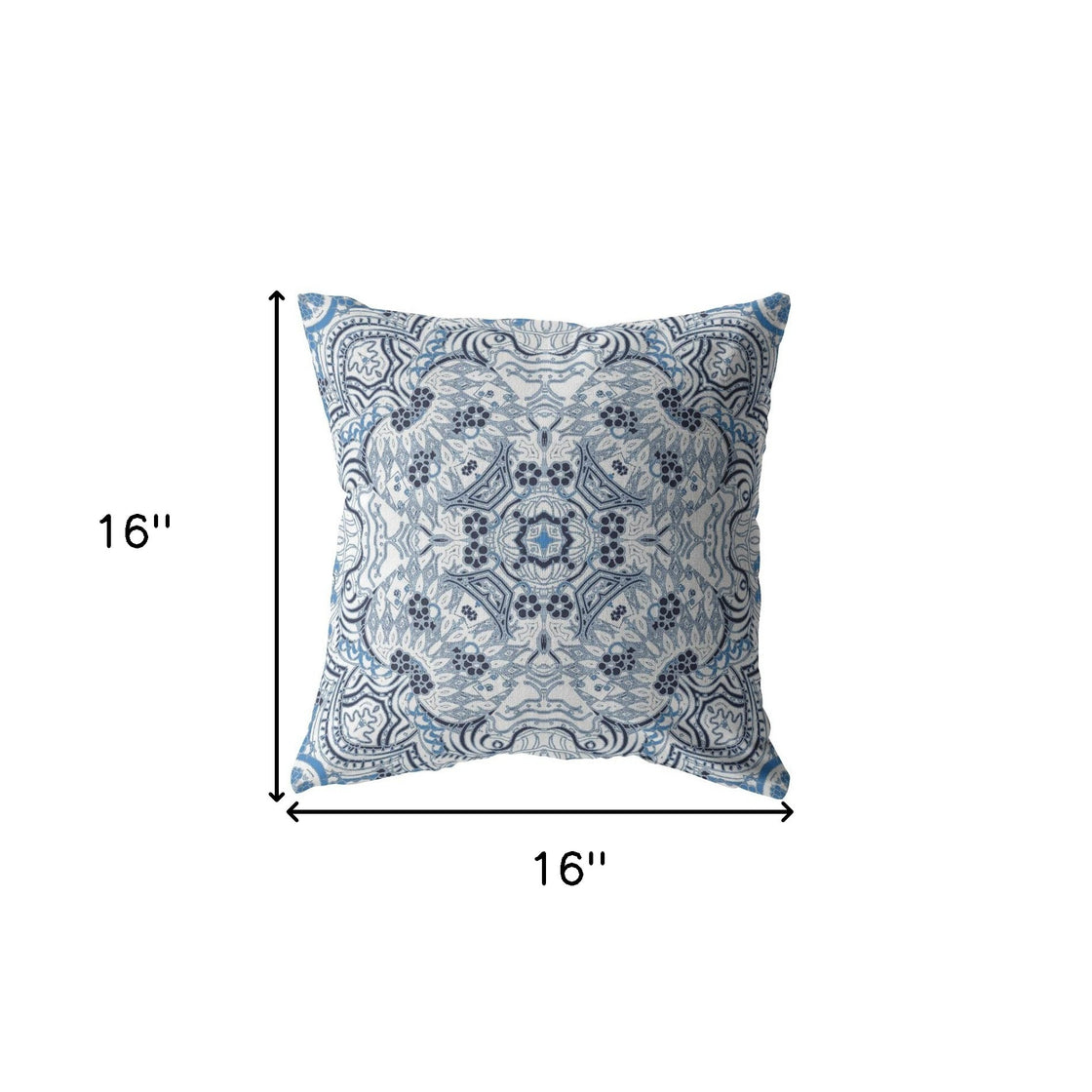 16” Light Blue Boho Ornate Zippered Suede Throw Pillow-5