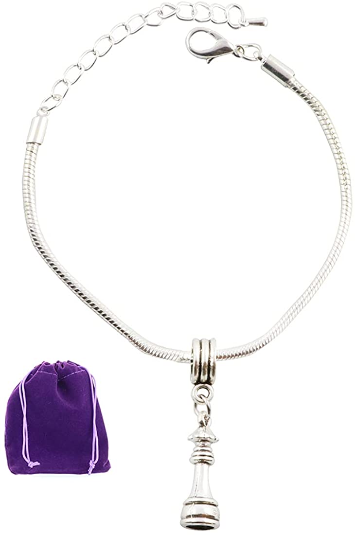 Chess Jewelry | Great Chess Gifts of a Queen Chess Piece Stainless Steel Snake Chain Charm Bracelet for a Chess Teacher or to go with your Chess Costume or anyone that Loves Chess Books for Adults-0