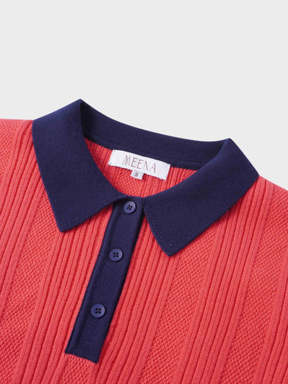 Knit Detail Collar Sweater-Fuchsia/Navy-3
