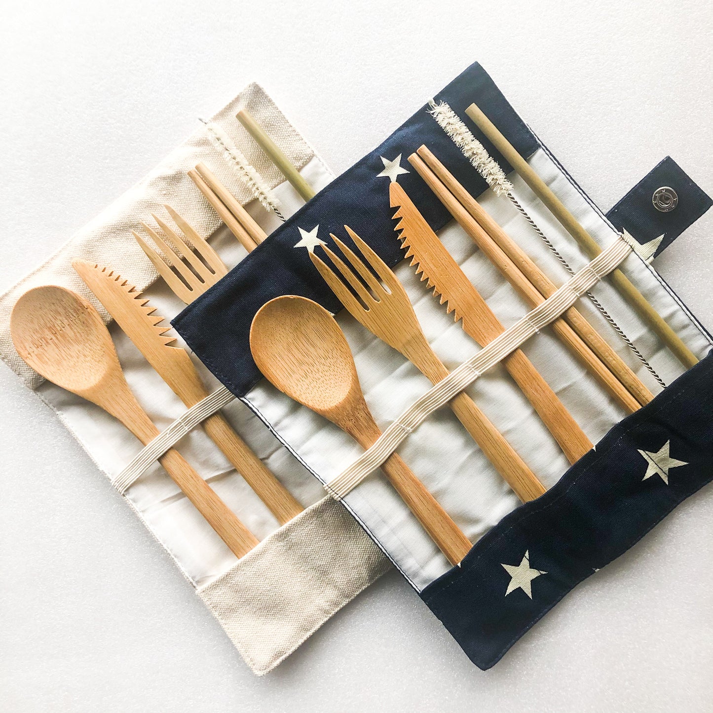 Bamboo Cutlery Set | Zero Waste Reusable | Washable Organic Cotton Travel Pouch & Hemp Cleaning Brush-4
