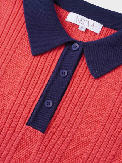 Knit Detail Collar Sweater-Fuchsia/Navy-4