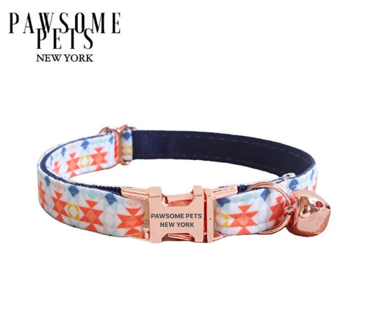SMALL SIZE DOG & CAT COLLAR - DARK BLUE WITH ORANGE-0